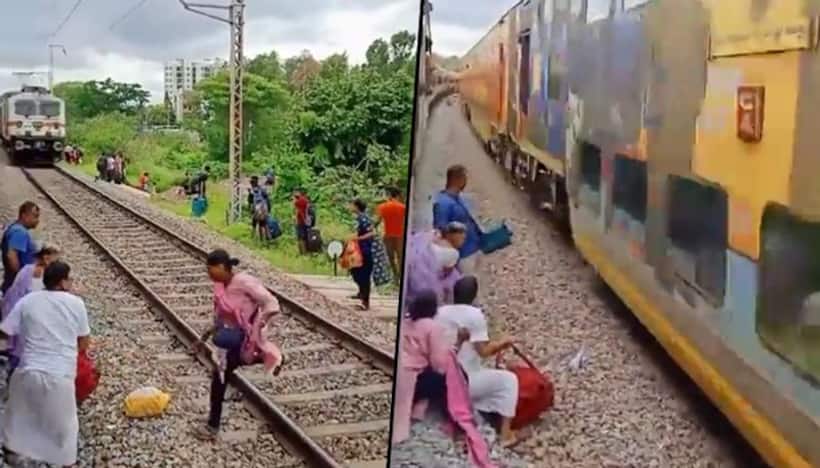 Woman escapes death while crossing railway track: hair raising video enrages netizens