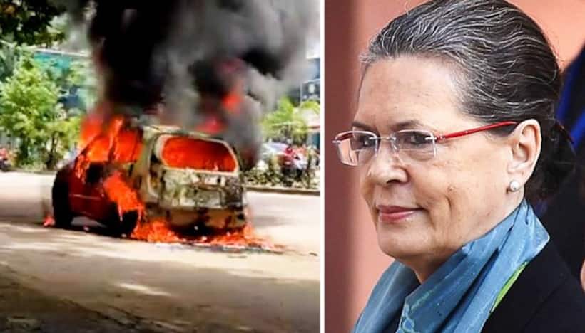 Congress workers torch vehicle in Bengaluru; BJP asks, 'Is it Satyagrah or Duragrah?'