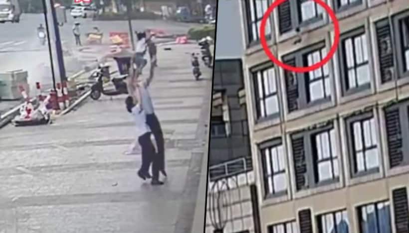 Viral video: Man saves 2 year old girl who fell from 5th floor