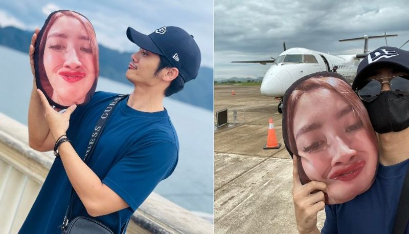 man shared vacation celebration photos with wifes face pillow 