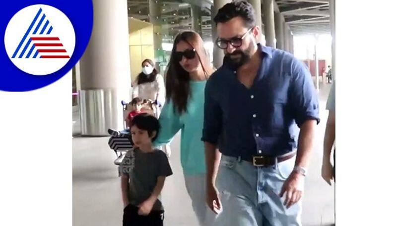 Bollywood saif ali khan and kareena kapoor family spotted at airport vcs