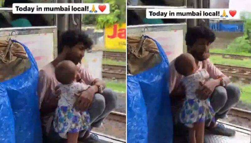 loving conversation between father and daughter in Mumbai local train  goes viral akb 