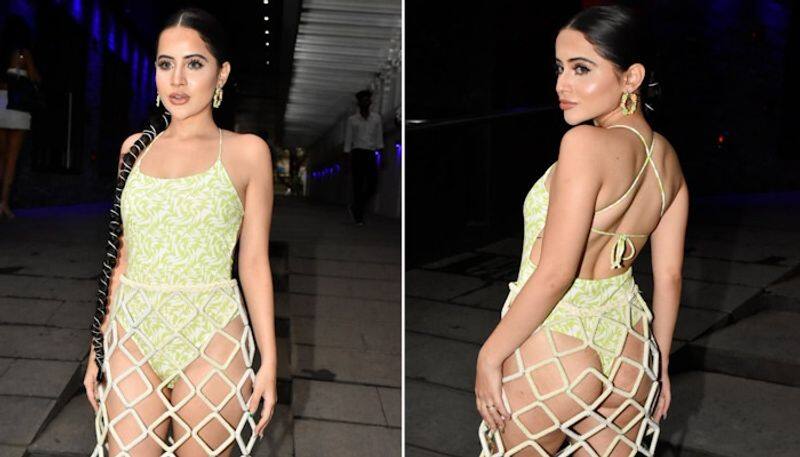 Uorfi Javed ridiculously BOLD fashion Fish-net swimsuit on Mumbai roads drb