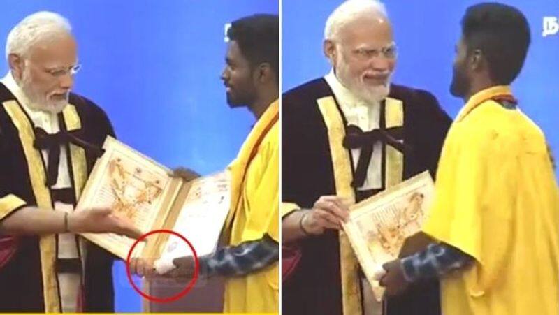 PM Modi talk to a student at the anna university graduation ceremony