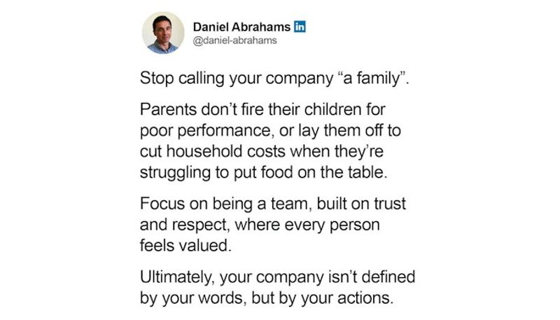 Stop calling your company a family, says CEO; here's why - adt 