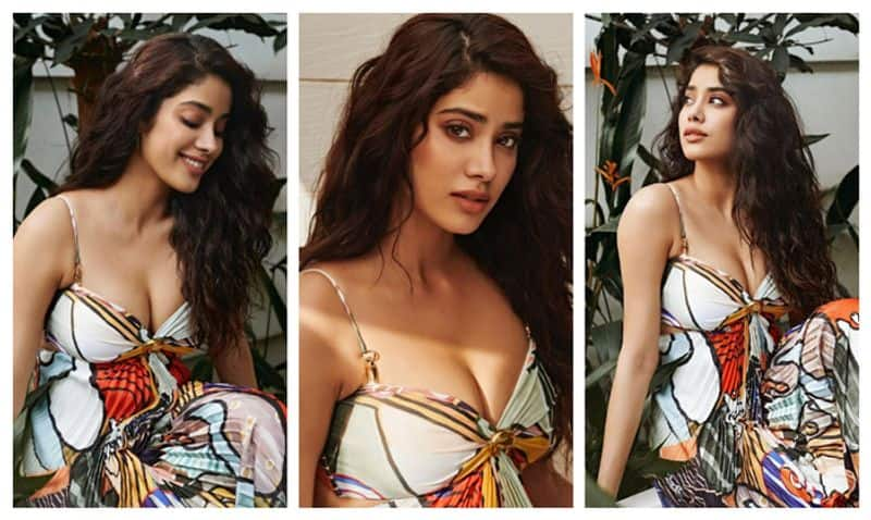 Busty pictures Janhvi Kapoor a splash of colours in a strappy gown shows off cleavage drb