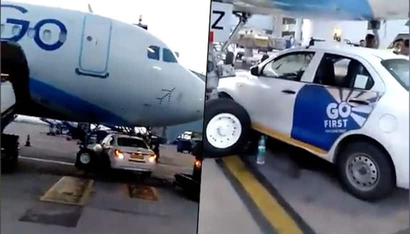 Go First car goes under IndiGo plane; narrowly escapes collision with nose wheel at Delhi airport 
