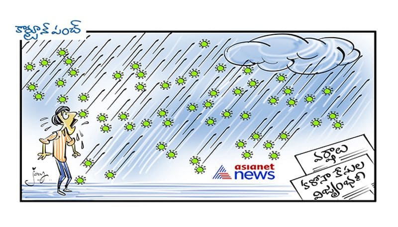 cartoon punch on Covid cases increasing and rains