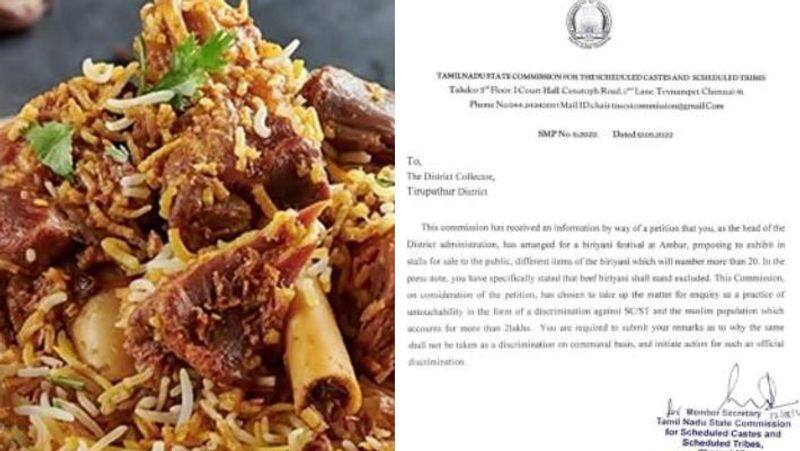 Sc and st Commission has ordered that beef should not be avoided in government run biryani festivals