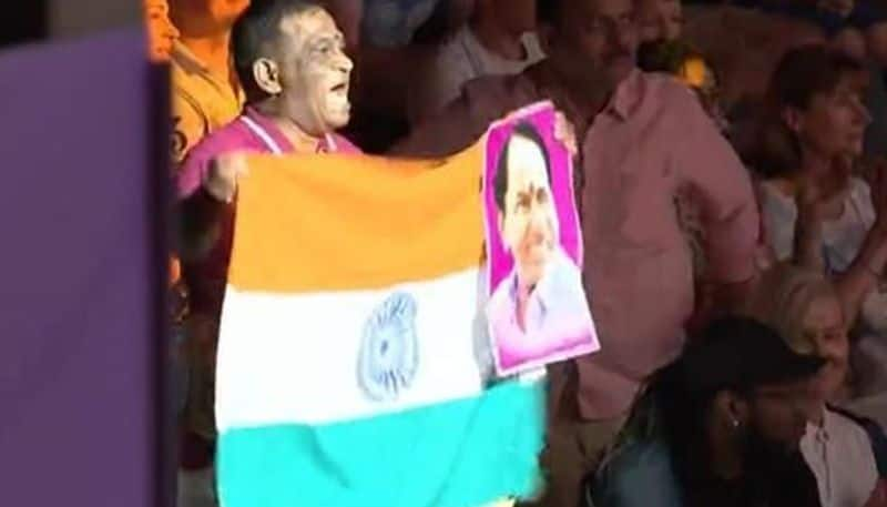 Telangana Sports Authority Chairman waves photo of CM instead of Nikhat Zareen 