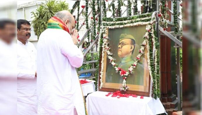 জানকিনাথ ভবনে সুভাষ চন্দ্রের ছবিতে মাল্যদান ও শ্রদ্ধা জ্ঞাপন অমিত শাহের