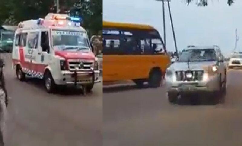 controversy has arisen in kumbakonam where an ambulance was stopped for ministers arrival