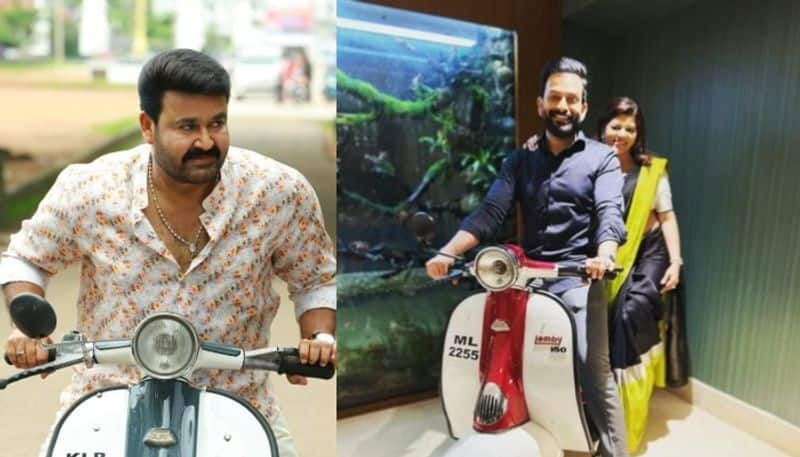 prithviraj sukumaran posing with mohanlal lamby scooter viral pic