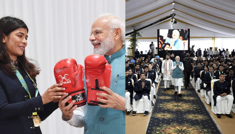 PM Modi Interacts With Commonwealth Games Champions, Nikhat Zareen Gifts Her Boxing Gloves To PM 