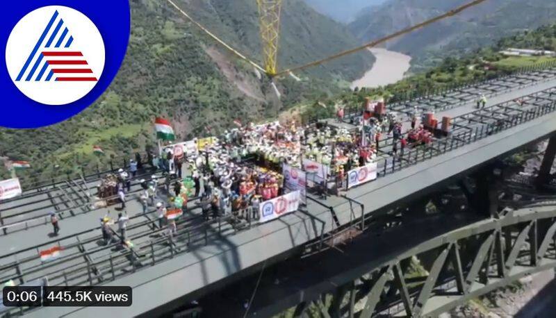 Independence day celebration in kashmir, national flag hoisted in chenab bridge akb