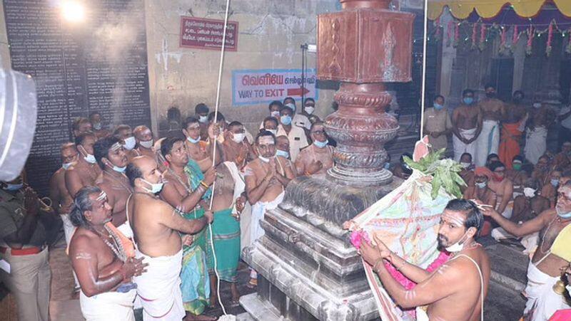 Flag hoisting at tiruchendur temple on the occasion of masi festival