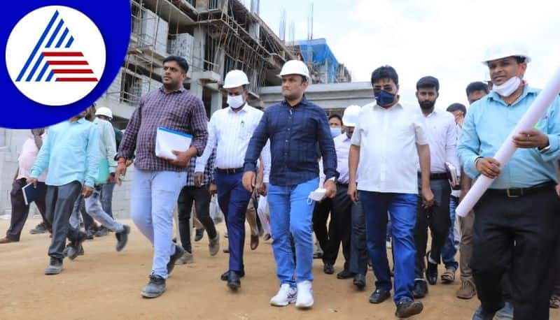 Health Minister Dr K Sudhakar inspected the medical college building work at Chikkaballapur gvd