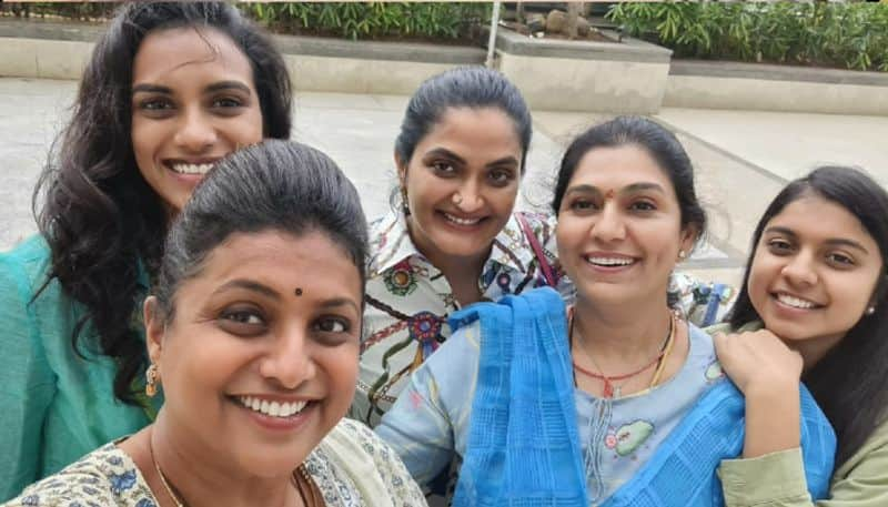 PV Sindhu meets Andhra Pradesh MLA Roja Selvamani with her family