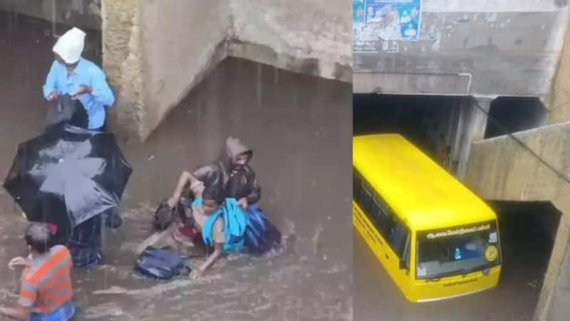 Heavy Rain.. School vehicle stuck in railway tunnel in kovilpatti