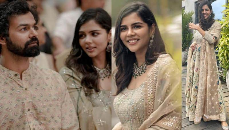 kalyani priyadarshan in pastel anarkali on vishak subrahmanam engagement