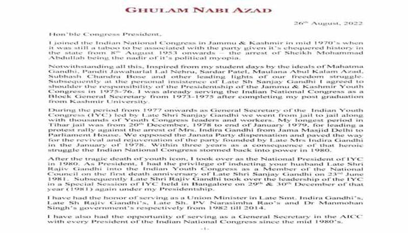 Ghulam Nabi Azad Resigns TO Congress