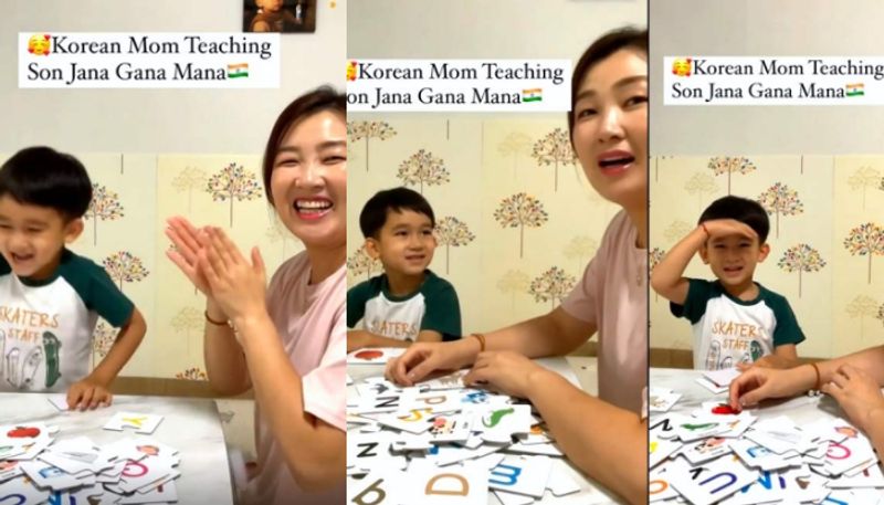 Korean woman teaches Jana Gana Mana to son in viral video