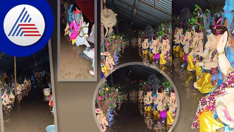 ganesha idols immersed by rain water in ballari gvd