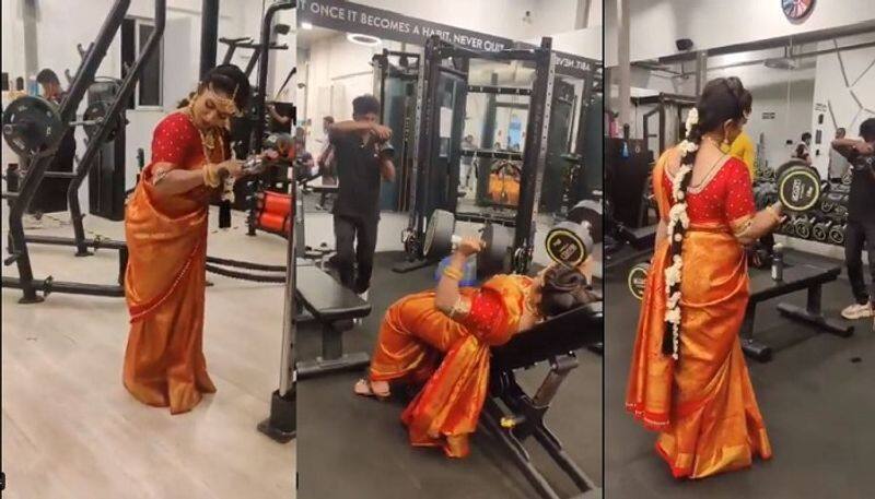 Viral Video : Bride works out at gym for pre-wedding shoot..Baahubali dulhan, says Internet..