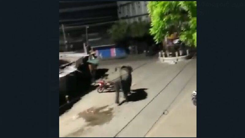 Assam Wild elephant kicking a bike on his way is going viral