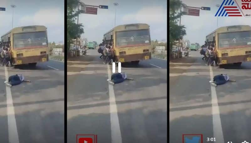 college student fell down from the bus in Tamil nadu watch viral video akb