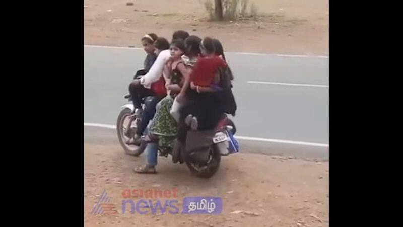 7 persons ride in one bike - dangerous ride on bike in Chennai