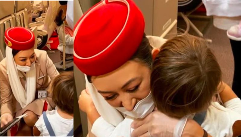 Air Hostess Welcomes Her Little Son Onboard