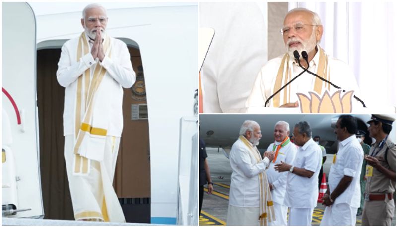 pm modi visits kerala, kerala style dress, malayalam speech live updates