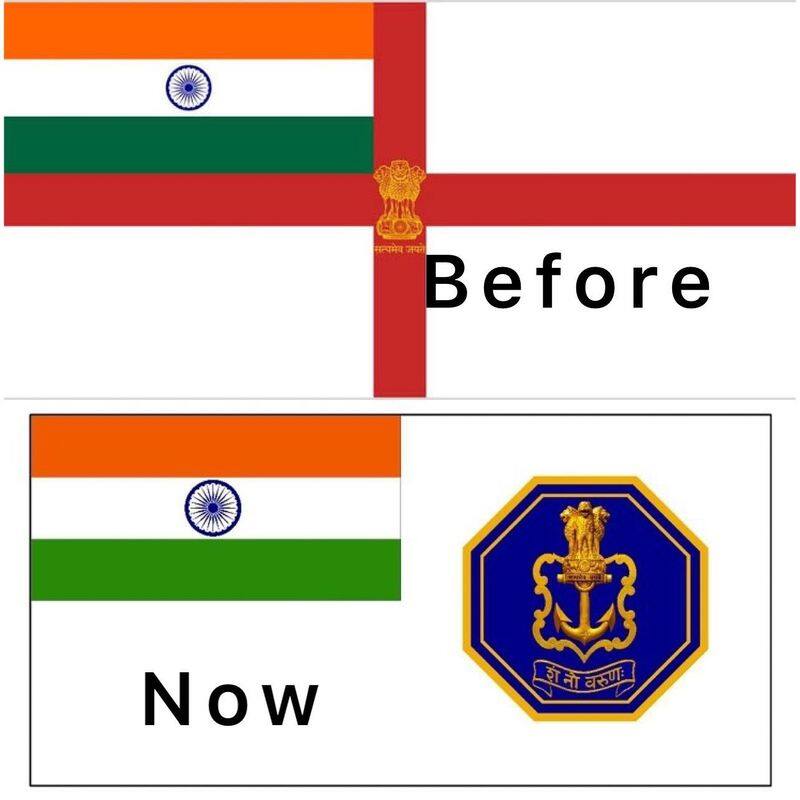 The Colonial St. George's Cross was dropped for Chhatrapati Shivaji's seal on the new Indian Navy flag.