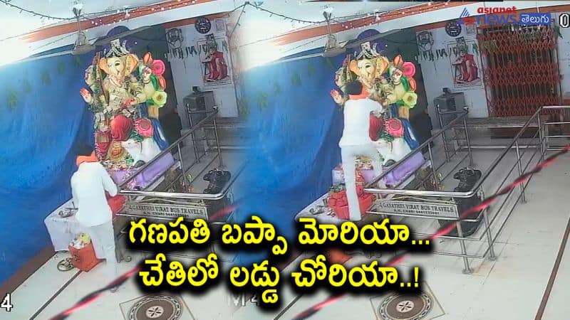 thief steals laddu kept as prasad in hands of ganesh idol in jagityal