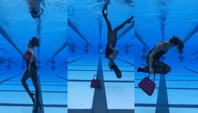 Woman Walks Upside Down Inside Swimming Pool