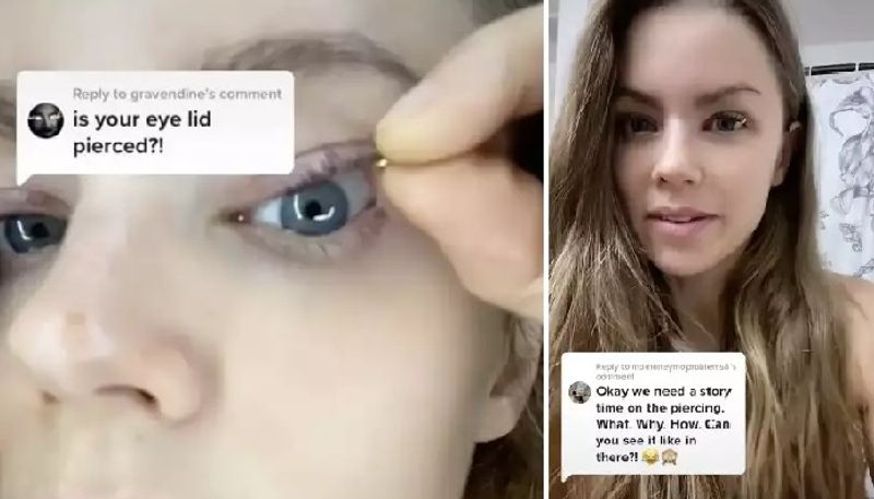 woman pierced eyelid and wears hoop 