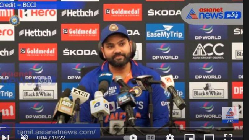 Indian cricket team captain Rohit Sharma addressing a press conference in Dubai