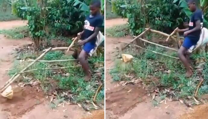 Watch: Boy stuns netizens by creating makeshift bulldozer with wooden sticks