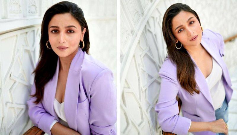 Brahmastra actor Alia Bhat latest addition to her pregnancy wardrobe is lavender blazer distressed denims drb