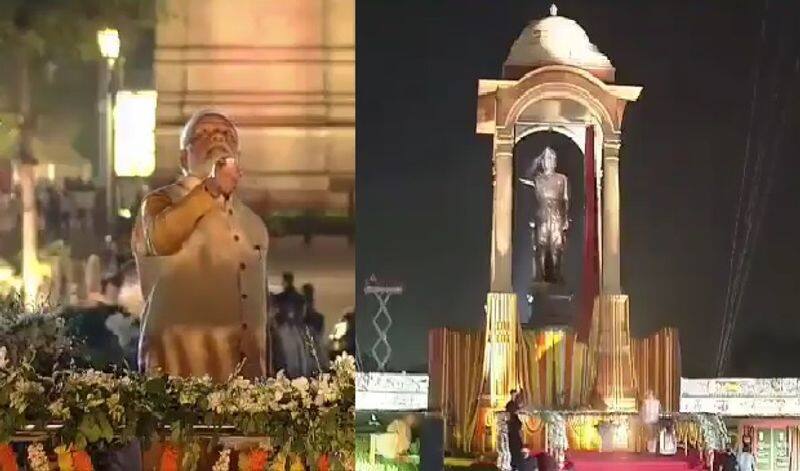 pm modi unveils subhash chandra bose statue at india gate