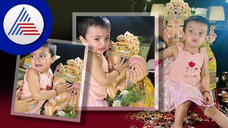 little girl not ready for sending ganesha to visarjana, cries hugging ganesha idol, video virl akb