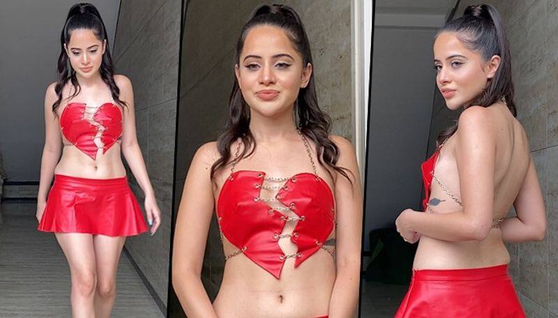 Pictures Urfi Javed aka Uorfi's SEXY broken heart-shaped top with red mini skirt's look is Yay or Nay? RBA