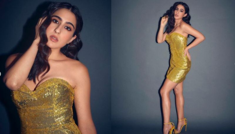 Sara Ali Khan in gold sequinned mini dress