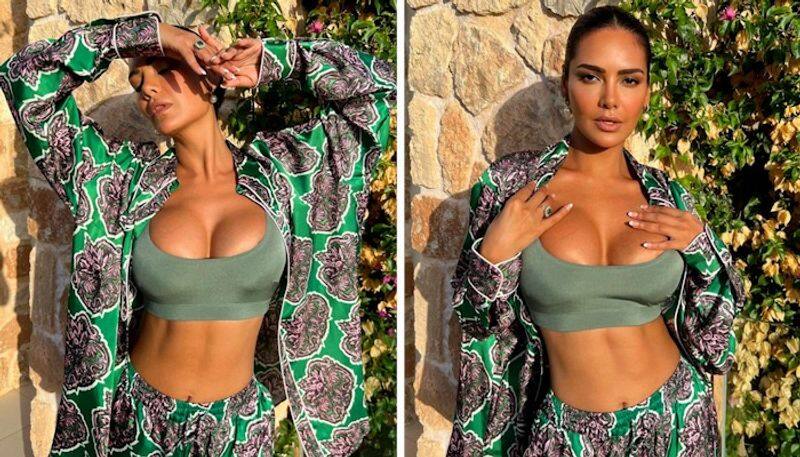 Esha Gupta sizzles in Spain flaunts assets in cleavage revealing bralette satin co ords drb