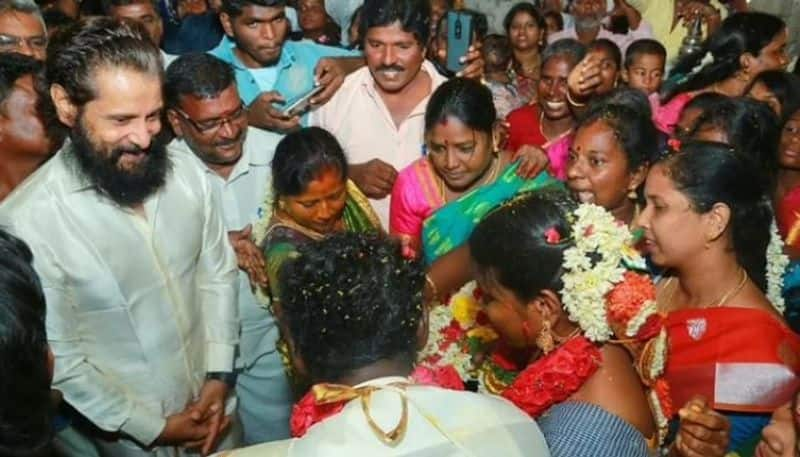 chiyaan vikram attended his late household worker olimaaran's son's wedding video