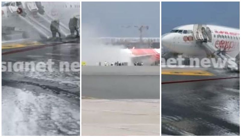 muscat kochi air india express flight smoke just before takeoff, video out