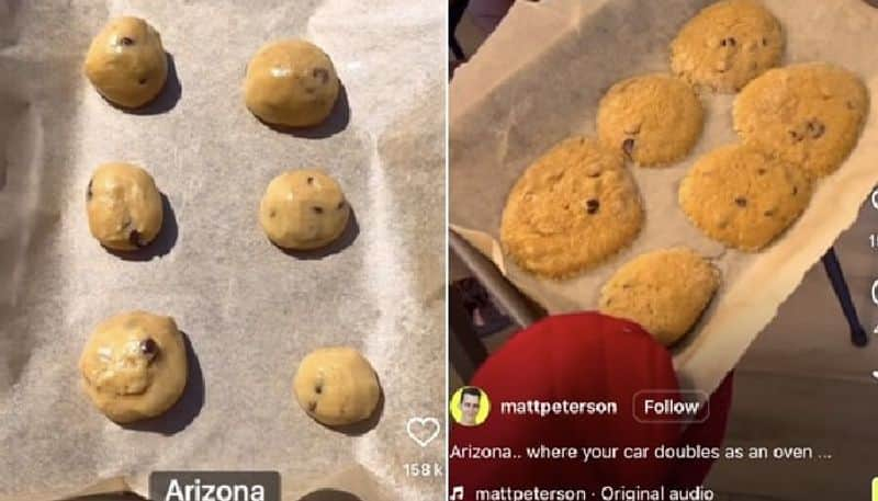 man bakes cookies inside car under sun heat 