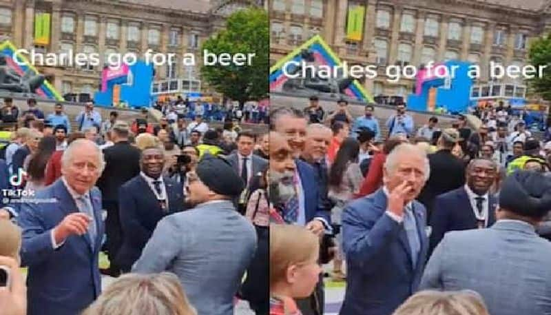 man asking king Charles III out for a beer 