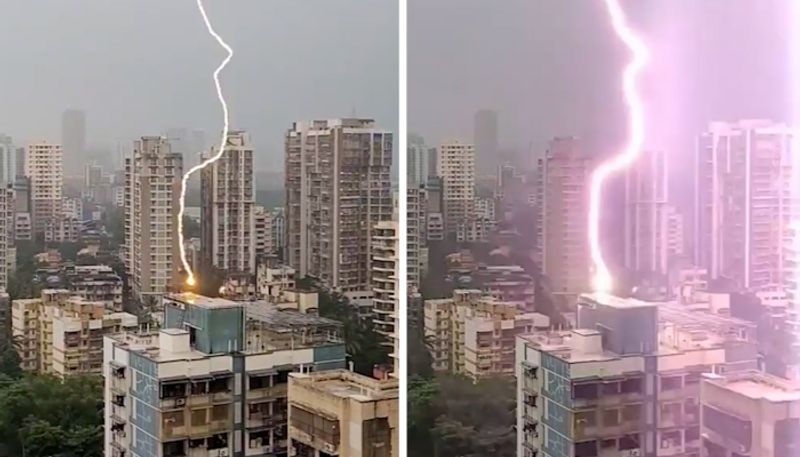 Watch Lightning strikes Mumbai's high-rise apartment building; leaves netizens stunned-tgy